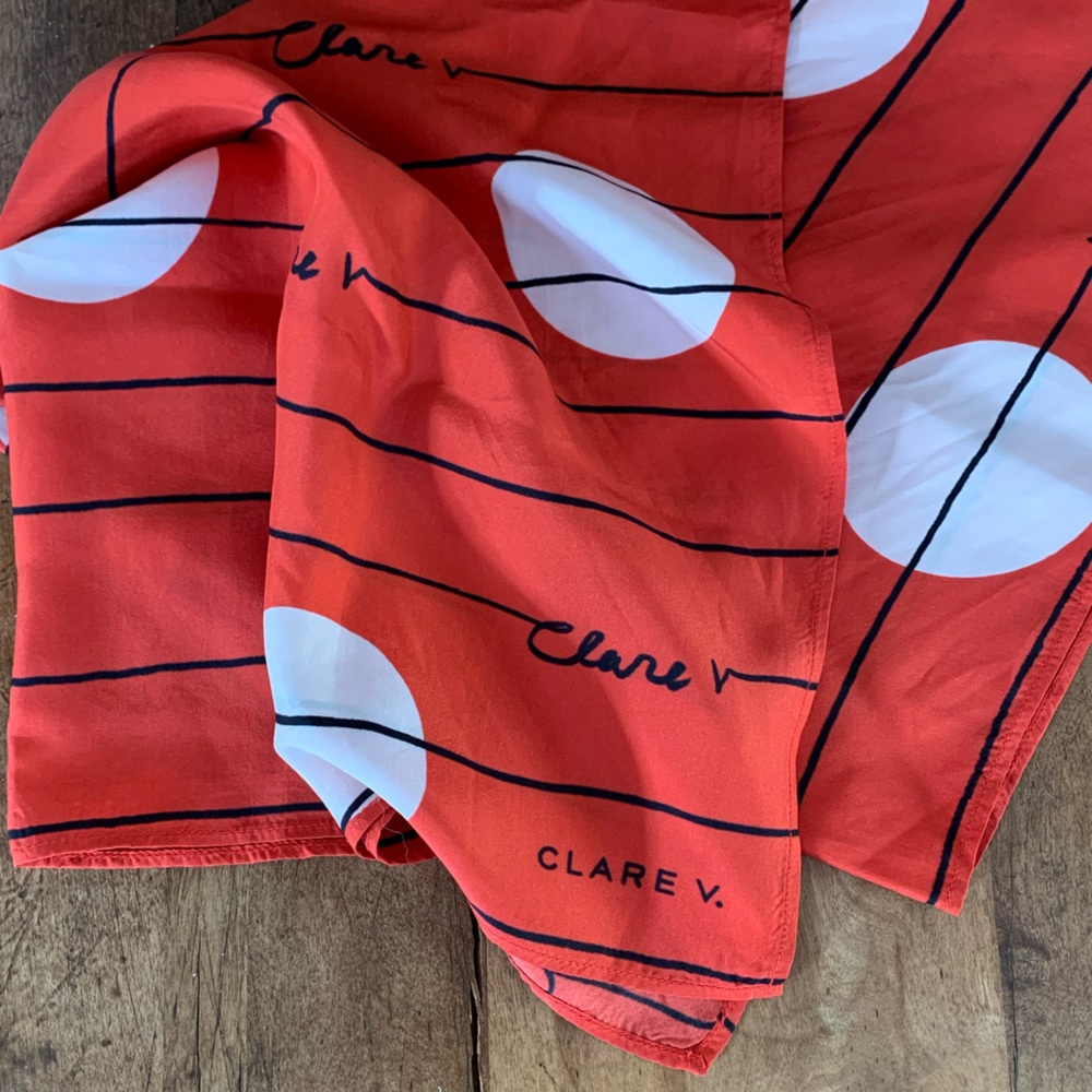Clare V. Red Silk Polka Dot Scarf Bandana